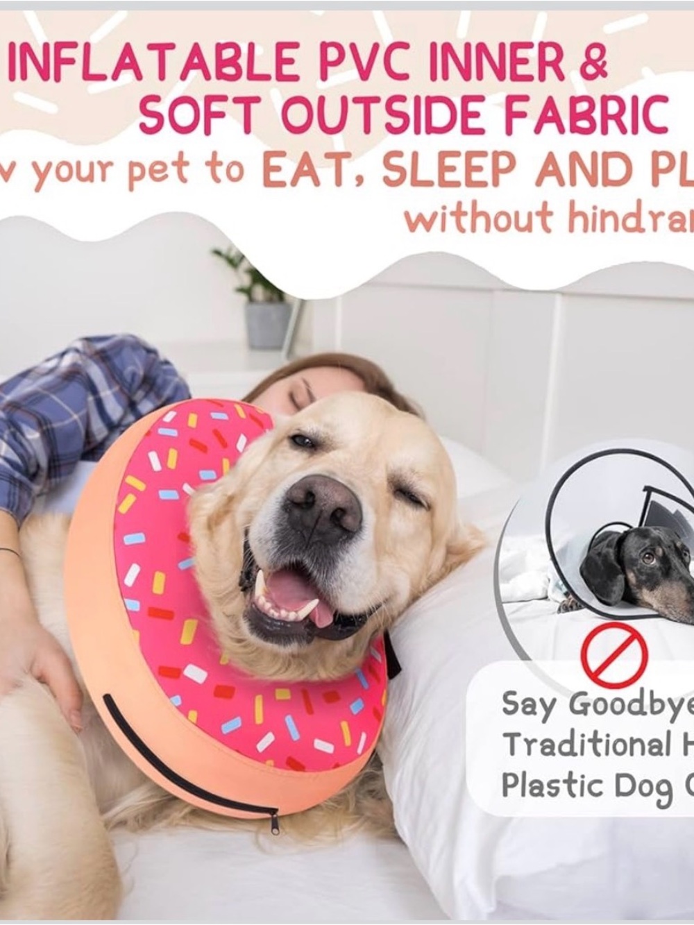 Donut-Style Inflatable Recovery Collar for Dogs - Pink Sprinkle medium - Picture 3 of 6
